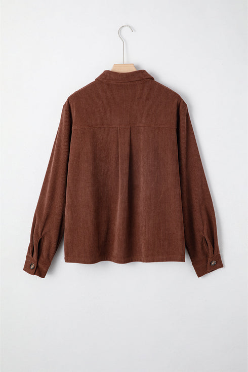 Floral Embroidered Wide Wale Corduroy Button Front Patch Pocket Jacket